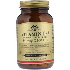 솔가 비타민 D3 (콜레칼시페롤) 2200IU 베지터블 캡슐 글루텐 프리, 100개입, 1개