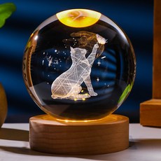 리파니 LED 모던 수정구슬 침실 무드등 8CM, 고양이+나비