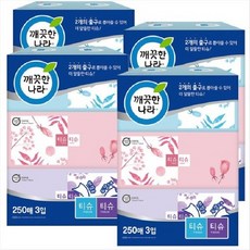 깨끗한나라 티슈티슈 미용티슈 3입, 250매입, 12개