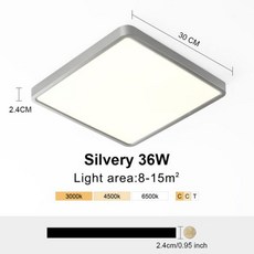 모던 LED 천장 램프 모던 패널 천장 조명 거실 침실 주방 실내 조명 24cm 초박형 24w 36w, 28) Silver frame 36W  Cold Whi