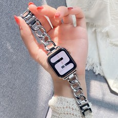 우먼스9999 애플워치 7 SE 6 5 4 3호환 가능 체인 브레이슬릿 스트랩, 실버 38/40/41mm
