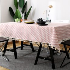 룰루홈 린넨 코팅 PVC 방수 테이블보 식탁보, 6인 (140*200cm), 트라이앵글핑크