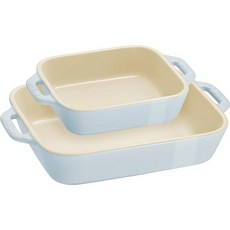 staub 스토우브 「 렉탱귤러 디쉬 14×11cm / 20×16cm 2종 세트 마카롱블루" 세라믹 세트 그라탕접시 오븐 전자레인지 대응 일본정규판매품 Dish Z1029-461, 1개