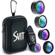 SVIT 폰 카메라 렌즈 키트-5 in 1 광학 유리 모바일 어태치먼트 세트-2 배 줌 망원 198 어안 렌즈 0.63, 단일상품