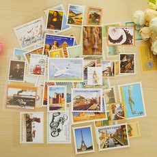 4 sheets/lot 빈티지 여행 우표 종이 스티커 패키지 diy 일기 장식 스티커 앨범 scrapbooking|scrapbooking diy|scrapbook albumsc, 단일, 1개, Random