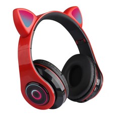새로운 크로스오버 여성 고양이 귀 인터넷 유명 발광 헤드셋 무선 블루투스 이어폰 제조업체 도매, 붉은색