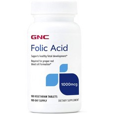 GNC 폴릭 애시드 1000mcg 베지테리안 타블렛, 1개, 100정