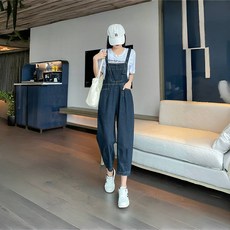 ANYOU 여성 멜빵바지 오버핏 데님 점프수트 데일리 편안한 오버롤