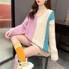 위쿱스토어 브이넥긴팔니트 겨울 가을 이너티셔츠 스타일리쉬 와이드 루즈핏 풀오버 소매 멜란 니트셔츠 스웨터 여성