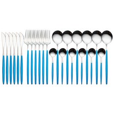 식기세척기 24pcs 실버 칼 세트 스테인레스 스틸 미러 식기 세트 나이프 포크 커피 스푼은 제품 세트 주방, 한개옵션1, 11 Blue silver