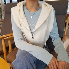 상상그이상 여성용 후드집업 크롭 니트 베스트 여유있는 핏 레이어드룩 사계절 간편하게 입을 수 있는 후드조끼 데일리 코디 꾸안꾸룩
