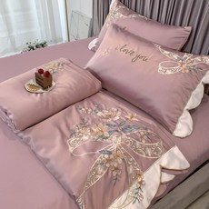 소녀마음 이부자리 페어 4 물세탁 가능 자수 에어컨 차렵이불 침대시트 타입, 나비연화  카메오 색깔