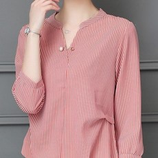스트라이프 쉬폰 폴리 여름 면 블라우스