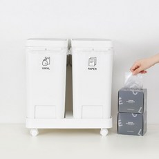[홈앤하우스] 원터치 2칸 분리수거함 + 전용 비닐봉투 20L 100매, 상세 설명 참조, 1개
