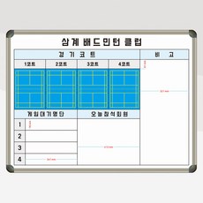 배드민턴클럽 경기현황판 1200x900 스포츠 클럽 동호회 칠판 주문제작 화이트보드, 일반형(자석부착X) - 기합송판