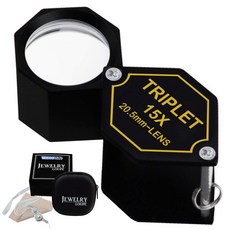 TEKCOPLUS 접이식 확대경 배율 15배 20.5mm 트리플 렌즈 광학 유리 시계 만들기 동전 우표 보석 감정용 돋보기 보석 확대경