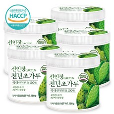 푸른들판 국내산 천년초 선인장 가루 분말 100% 손바닥선인장 줄기 HACCP 인증, 180g, 5개