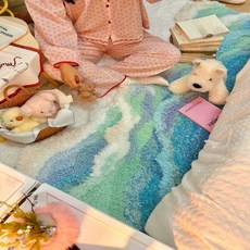 Funcozy 파스텔 파도 카펫 수제 인테리어 터프팅 러그 침실 거실