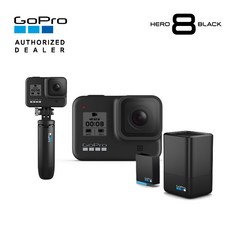 [GoPro] 고프로 HERO 8 Black 히어로 8 블랙 액션캠+신형 듀얼 배터리 충전기+배터리 킷+쇼티(미니 익스텐션 폴+삼각대), 단품