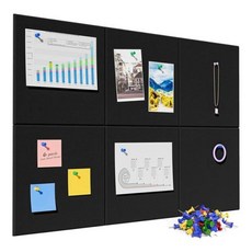 비전보드 가족환경판 세련된 블랙 펠트 타일 코르크 보드 교체 벽 정리정돈 50 푸시핀 포함 6 팩