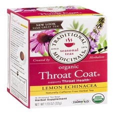 전통 약용 차 목구멍 레몬 Traditional Medicinals Tea Throat Coat Lemon, 1개, 32g