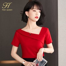여자 반팔 블라우스 H 여왕 여성 의류 여름 티셔츠 빈티지 작업 캐주얼 반소매 우아한 느슨한 4602158510, 1개, L