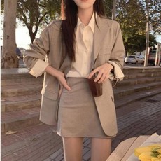 투피스 여성 아나운서 깔끔한 전문 정장 재킷 매칭 세트 한국 스타일 패션 복장 폴리 에스터 소재 가을 시즌