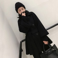 생활도움 카운티 더블 캐시미어 코트 여 하프 모직 박시 판초 캐주얼 키 작은 모직 코트 여