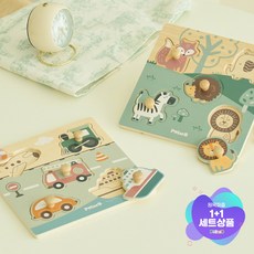 폴라비 원목 동물 캐릭터 + 운동수단 대중교통 캐릭터 꼭지 손잡이 퍼즐 세트, 1세트 1세트