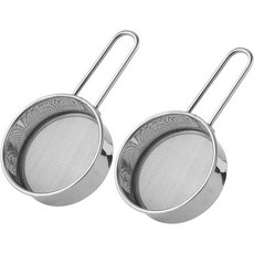 루젠 2Pcs 스테인리스 스틸 밀가루 체 원형 핸드 홀더 고운 메시 밀가루 체에 담아 베이킹 분말 설탕 커피 차(실버), 2개