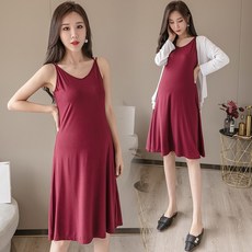 임부 가을 스타일리쉬 타입 여름옷 얇은 이지 슬립 끈나시 숄을 달다 무릎넘어 이너
