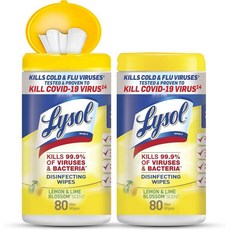 리솔 소독용 물티슈 다면 항균 청소용 소독 및 레몬 라임 블러썸 80캔(2팩) Lysol, 리솔 소독용 물티슈, 다면 항균 청소용 소독 및 레몬, 2개