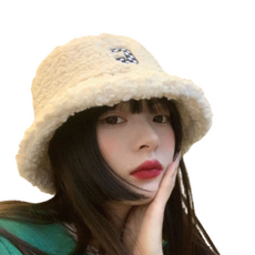 더블컨택 여성 방한 양털 벙거지 버킷햇 뽀글이 겨울 모자