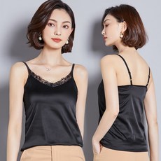 봄여름 블랙 v넥 레이스 나시 슬림 숏 섹시 탑