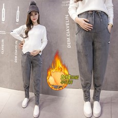 여성 임산부 기모 슬랙스 팬츠 바지 겨울 플러스 두꺼운 벨벳 지