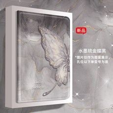 수입 극세사 가죽 iPad용 케이스새로운 iPadPro2024 케이스 11/13인치 펜 그루브 럭셔리여성이 있는 멋진 iPad10, 잉크와골드버터플라이블랙가볍고얇은휨방지펜그루브, 1개
