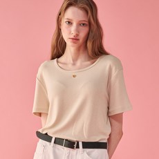 론론 RONRON HEART BASIC U NECK T SHIRT BUTTER