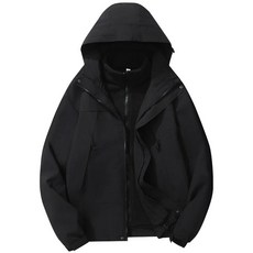 안감 쓰리인원 방풍 분리형 등산 플리스 세트 커플 두꺼운 아웃도어 재킷 가을 겨울, 3XL, Black