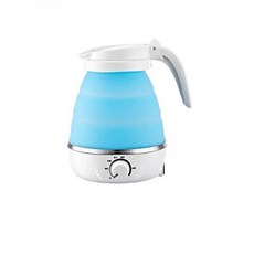 휴대용 접이식 전기 실리콘 주전자 가정용 압축 누수 방지 미니 주전자 600ml, 파란+UK