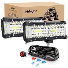 Nilight LED 조명 바 2피스 16.5cm(6.5인치) 트리플 로우 스팟 플러드 콤보 조명 배선 키트 포함 안개등 운전 조명 작업등 오프로드 트럭 SUV ATV UTV, 사이드 슈터 라이트 + 배선 하네스