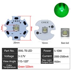 고출력 LED 칩 다이오드 손전등 부품 자전거 자동차 액세서리 헤드램프용 DIY 5W 10W 5050 XLM T6 XMLL2 L2 3V 3 7V, 10) XML-Green - 20mm Aluminium