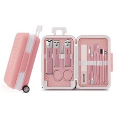 PAWITHUS 귀여운 캐리어 디자인 손톱깎이 12종 세트 Manicure Set of 12, 1개, Pink