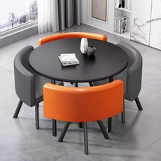 로아스 이쁜 원형 테이블 의자4P 세트 원형식탁 카페테이블 인테리어 상담석 사무실테이블, 5. 그레이 원형 + 오렌지그레이 의자4P