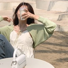 [니썸] (4color) 카인더 루즈핏 리본 스트랩 크롭 볼레로 가디건/카인더볼레로가디건