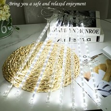 유성우 레인 스트링 조명 방수 드롭 고드름 눈 떨어지는 빗방울 계단식 정원 웨딩 파티 1 PC, 1개, 02 WHITE