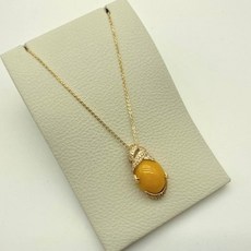 PURE GOLD 14K 옐로골드 호박 큐빅 펜던트 목걸이