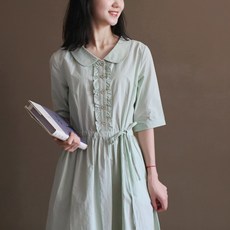 베이비돌원피스 35.0년 Q574여름옷 뉴타입 내추럴스타일 베이비카라 순면 복고 루즈핏 아트 일본스타일 중간 여성원피스