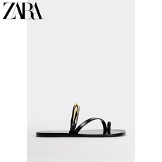 ZARA 자라 여성 신발 검정 스트랩 커버 발가락 밖 캐주얼 플랫 쿨 슬리퍼 3622410 800