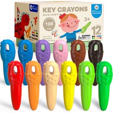 손에 묻지 않는 키크레용 Key Crayons Unbreakable Non-Toxic Easy to Hold Washable Crayons, 12색