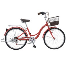 [삼천리자전거/하운드] 시애틀 레이디 24인치 권장 신장 155CM 이상 기어 7단 시티형 바구니 짐판 생활용 자전거, 완전조립, 레드